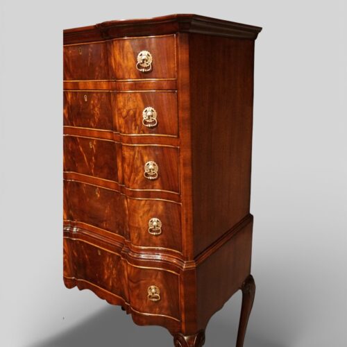 George I style serpentine mahogany chest on stand drawer handles