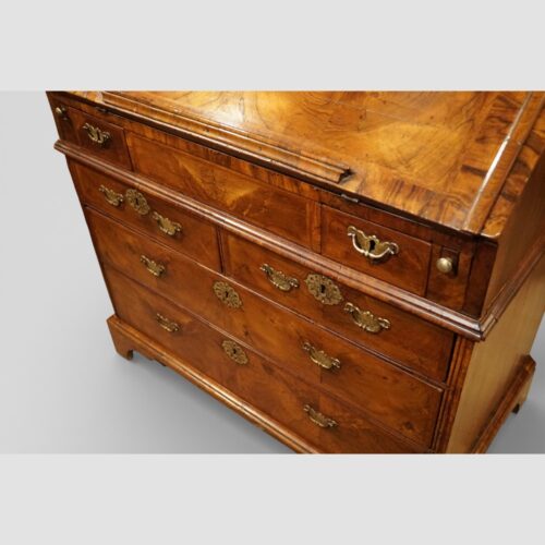 George I walnut bureau front detail