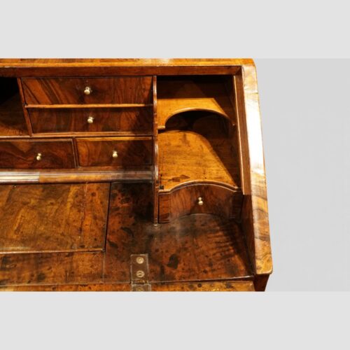 George I walnut bureau interior detail