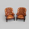 Pair of Victorian button back leather reading chairs