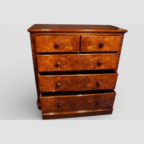 Victorian burr walnut chest of drawers drawers open