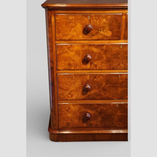 Victorian burr walnut chest of drawers rounded corner
