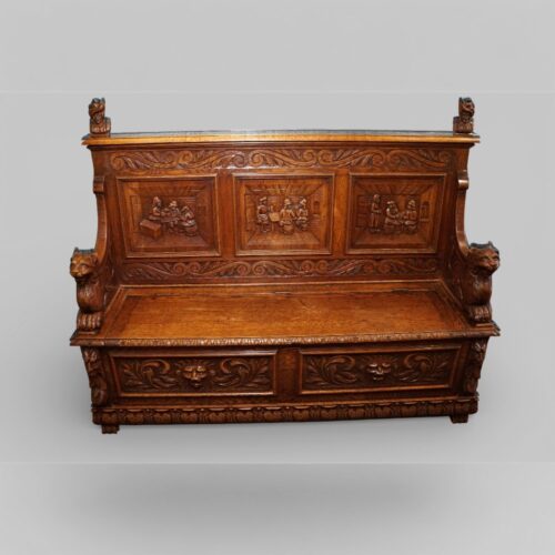 Victorian carved oak settle