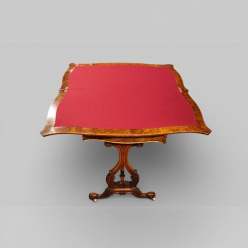 Victorian walnut serpentine card table open