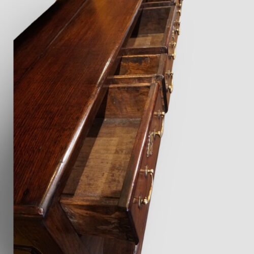 Antique oak pot board dresser base c.1780 drawers open