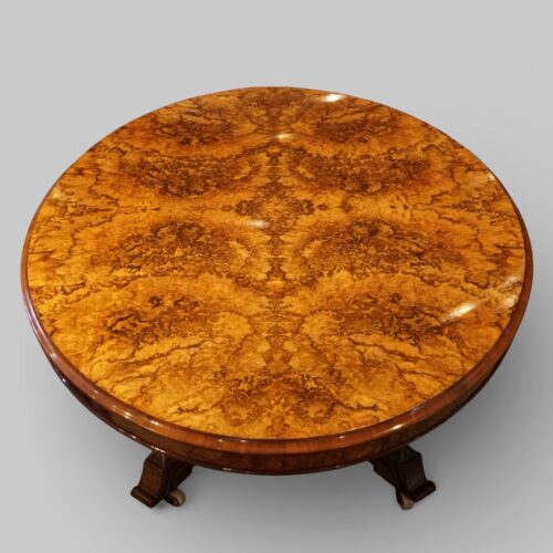 Victorian burr walnut coffee table end view