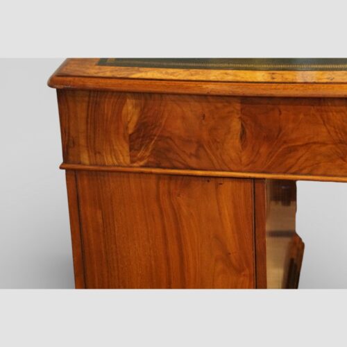 Victorian burr walnut pedestal desk detail back
