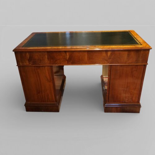 Victorian burr walnut pedestal desk rear