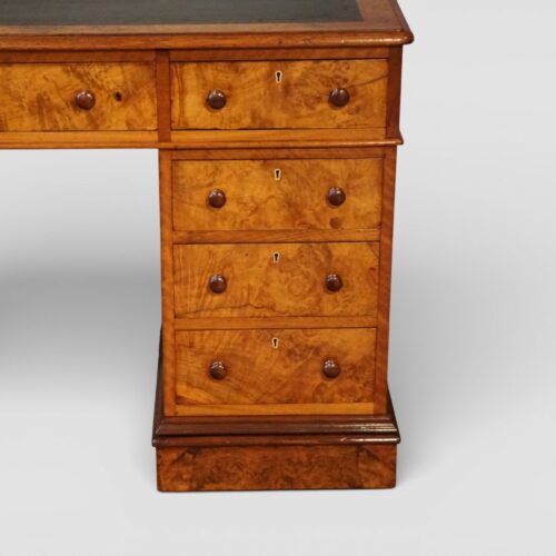 Victorian burr walnut pedestal desk right hand