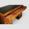 Victorian burr walnut pedestal desk top drawers open