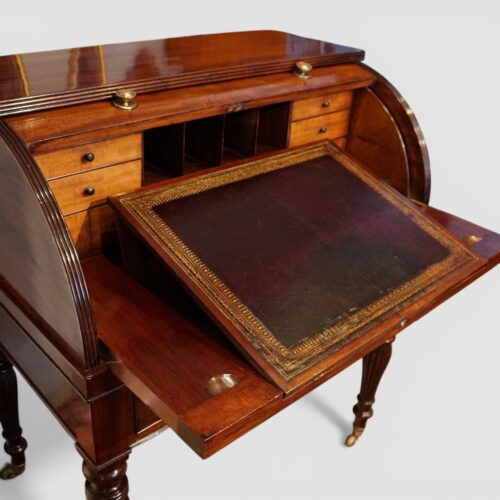 19thc mahogany cylinder desk writing surface raised