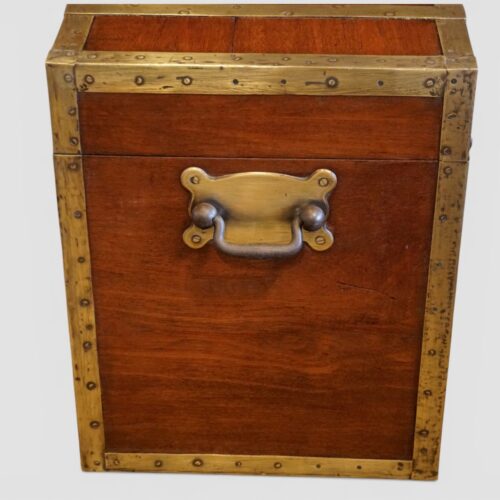 Antique brass bound teak trunk end