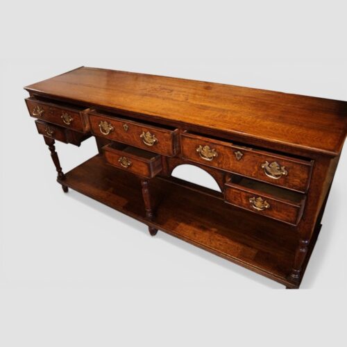 Georgian oak dresser base drawers open