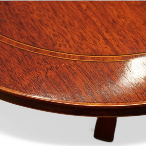 Georgian style inlaid mahogany twin pillar dining table corner inlay
