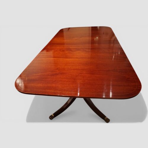 Georgian style inlaid mahogany twin pillar dining table end