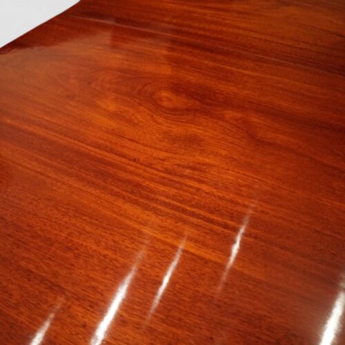 Georgian style inlaid mahogany twin pillar dining table top detail grain