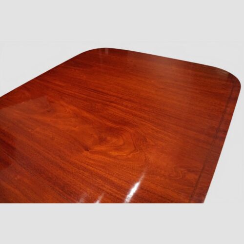 Georgian style inlaid mahogany twin pillar dining table top rounded ends