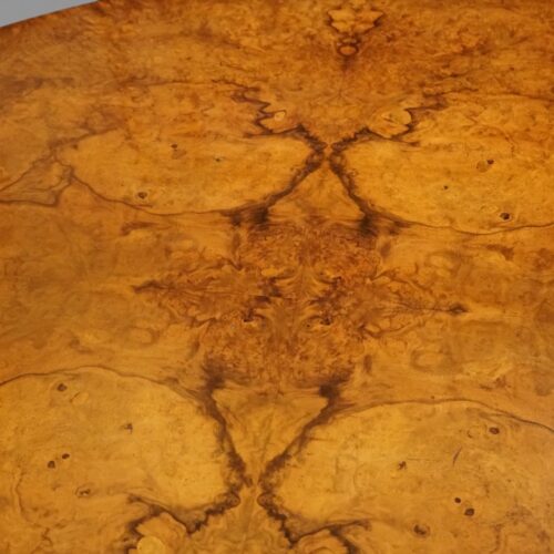 Victorian burr walnut coffee table centre top detail