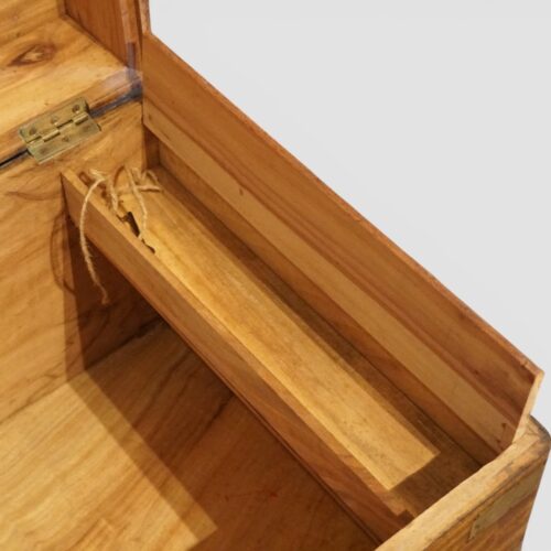 Victorian camphor brass bound trunk compartment