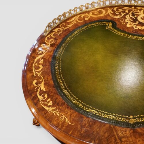 Victorian inlaid walnut kidney desk end top