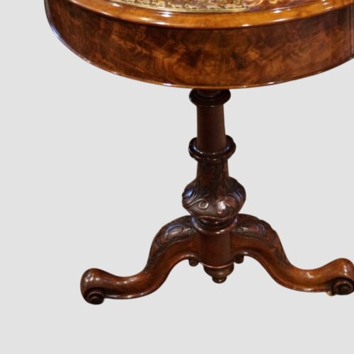 Victorian inlaid walnut kidney desk end view