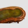 Victorian inlaid walnut kidney desk leather detail