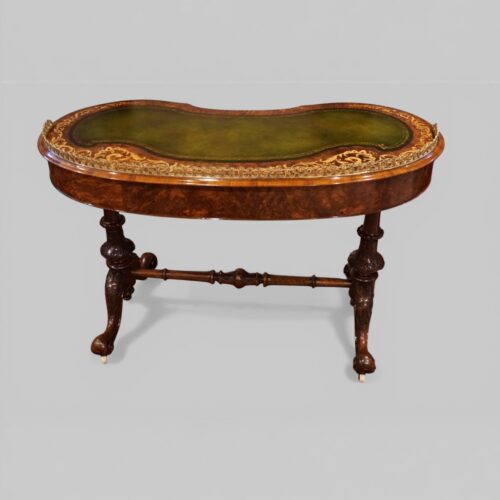 Victorian inlaid walnut kidney desk rear