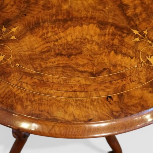 Victorian inlaid walnut wine table detail top
