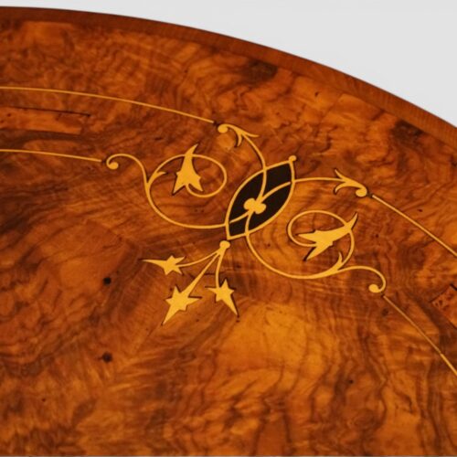 Victorian inlaid walnut wine table inlay