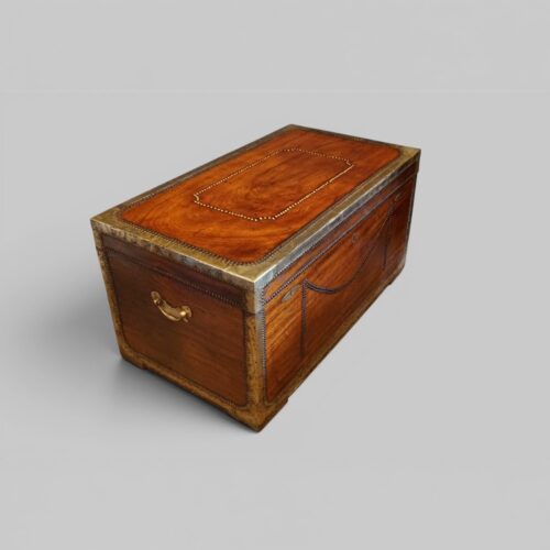 Regency brass bound camphor wood trunk angle