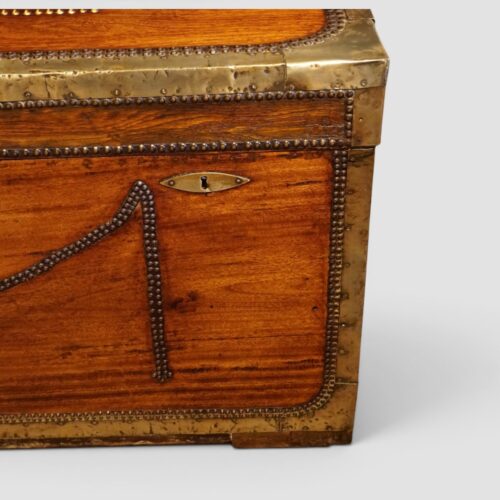 Regency brass bound camphor wood trunk corner