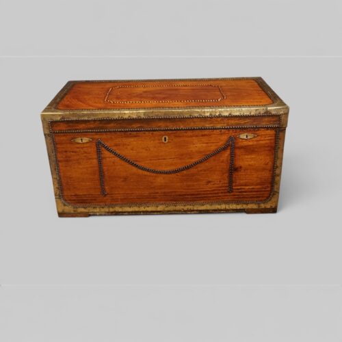 Regency brass bound camphor wood trunk front
