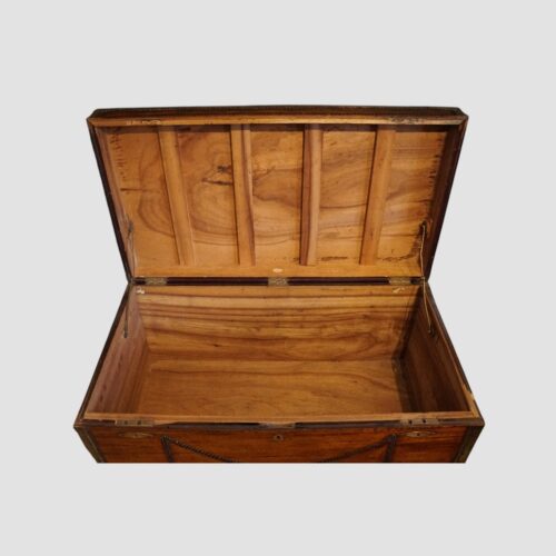 Regency brass bound camphor wood trunk interior