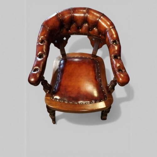 Victorian buttoned leather desk chair seat