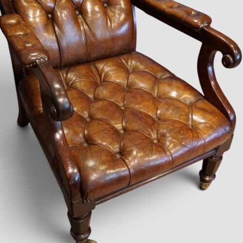 William IV library chair buttoned leather seat