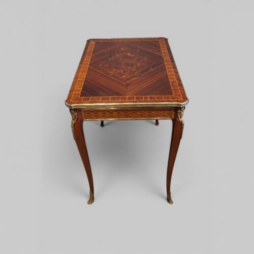 French inlaid Belle Epoch sidetable end view