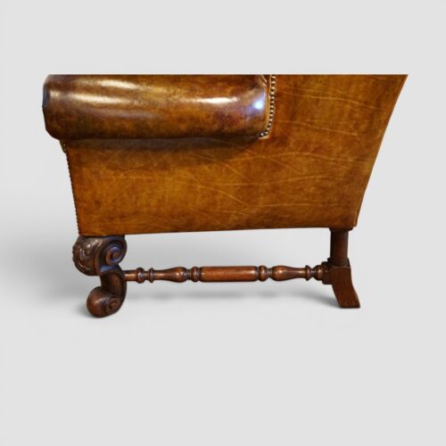 Pair of William and Mary leather wing chairs side