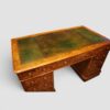 Victorian burr walnut pedestal desk angle view leather