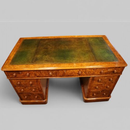 Victorian burr walnut pedestal desk original leather