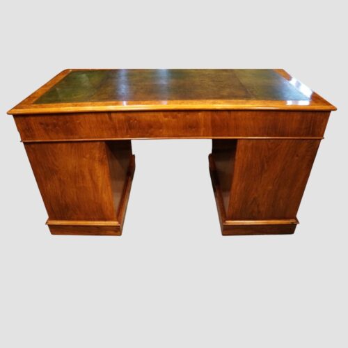 Victorian burr walnut pedestal desk rear