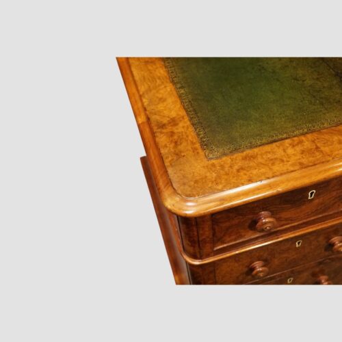 Victorian burr walnut pedestal desk top corner