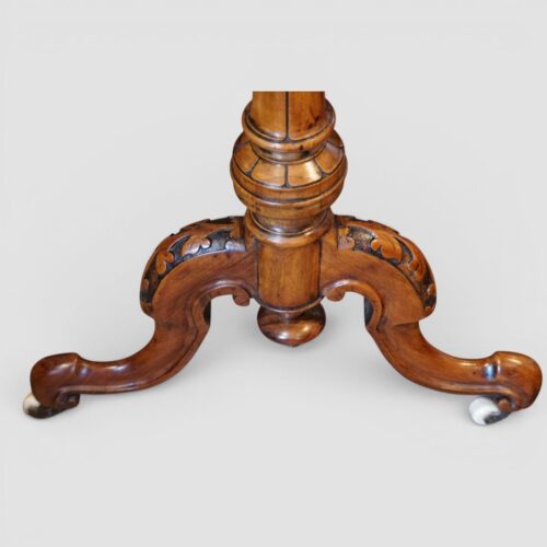 Victorian inlaid walnut window table legs end view