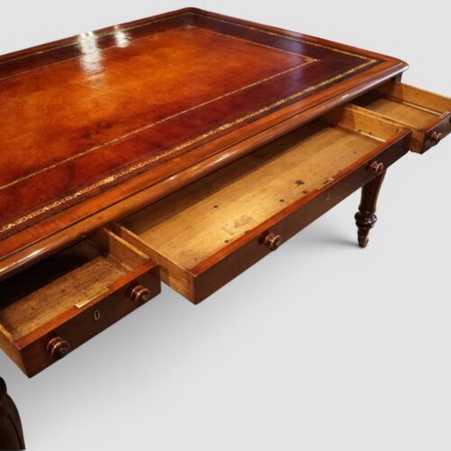 William IV mahogany 6 drawer writing table drawers open