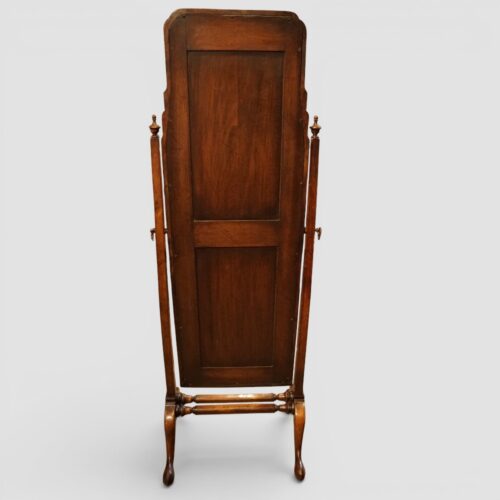 Edwardian walnut cheval mirror rear