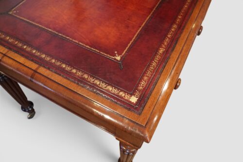 Victorian mahogany writing table corner tooling