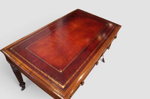 Victorian mahogany writing table top detail