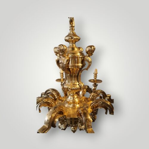 Antique 8 arm Mazarin chandelier upper detail