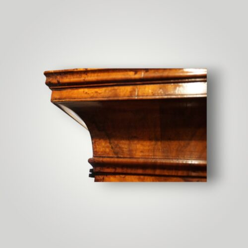 George I walnut bureau bookcase cornice detail