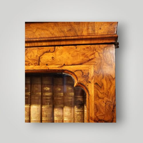 George I walnut bureau bookcase detail corner glazed door