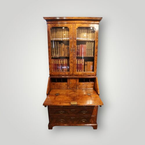 Antique walnut bureau bookcase with glazed doors